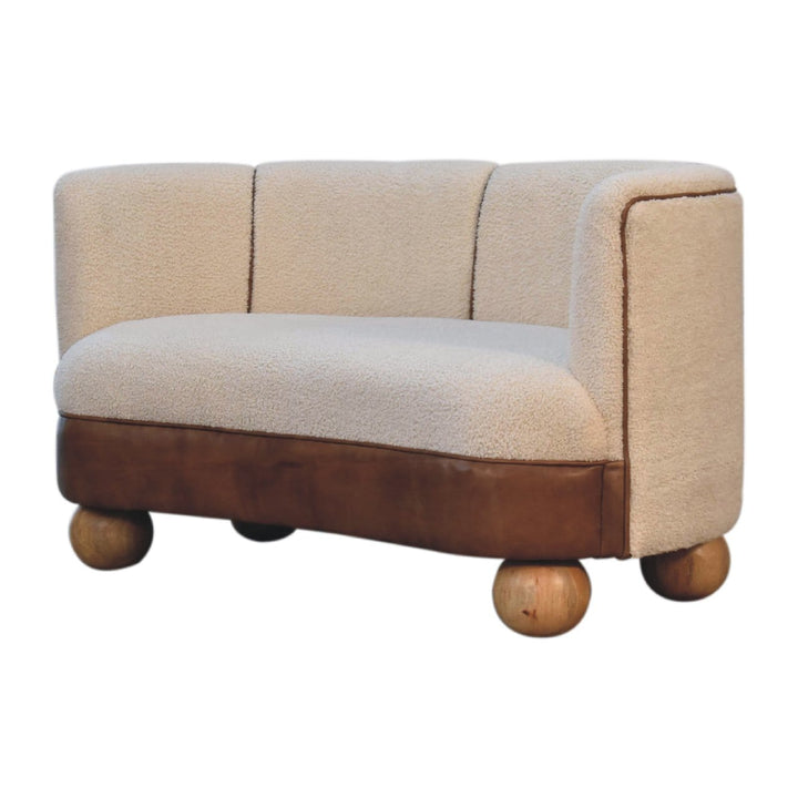 Mid-Century Modern Boucle Cream Buffalo Sofa - Solid Mango Wood Couch for Living Room - product view 3 showing...