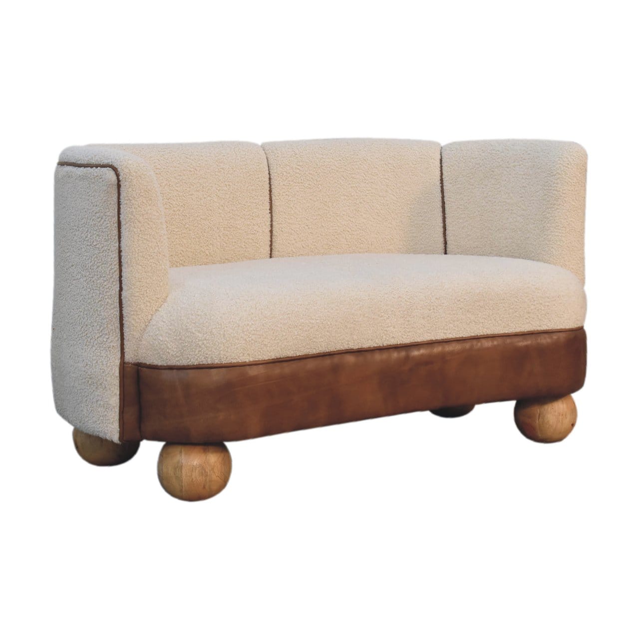 Mid-Century Modern Boucle Cream Buffalo Sofa - Solid Mango Wood Couch for Living Room - product view 2 showing...