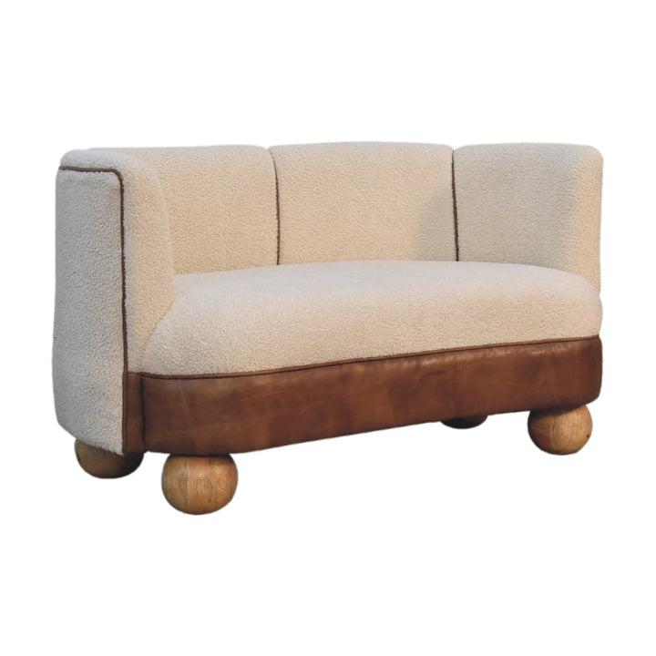 Mid-Century Modern Boucle Cream Buffalo Sofa - Solid Mango Wood Couch for Living Room - product view 2 showing...