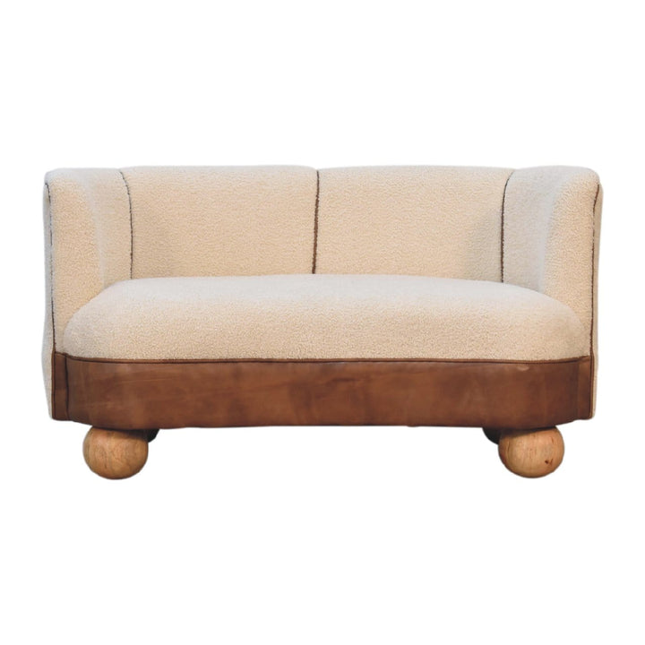 Mid-Century Modern Boucle Cream Buffalo Sofa - Solid Mango Wood Couch for Living Room - main view showing handcrafted...