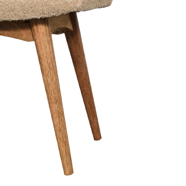 Boucle Cream Curved Bench - Solid Mango Wood Seating Furniture for Entryway - product view 8 showing handcrafted solid...