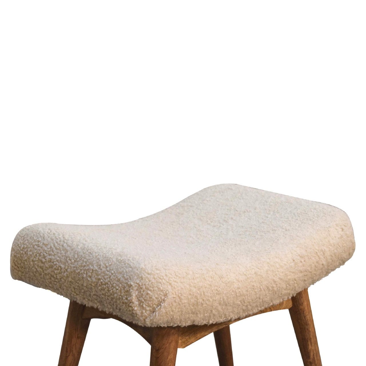 Boucle Cream Curved Bench - Solid Mango Wood Seating Furniture for Entryway - product view 7 showing handcrafted solid...