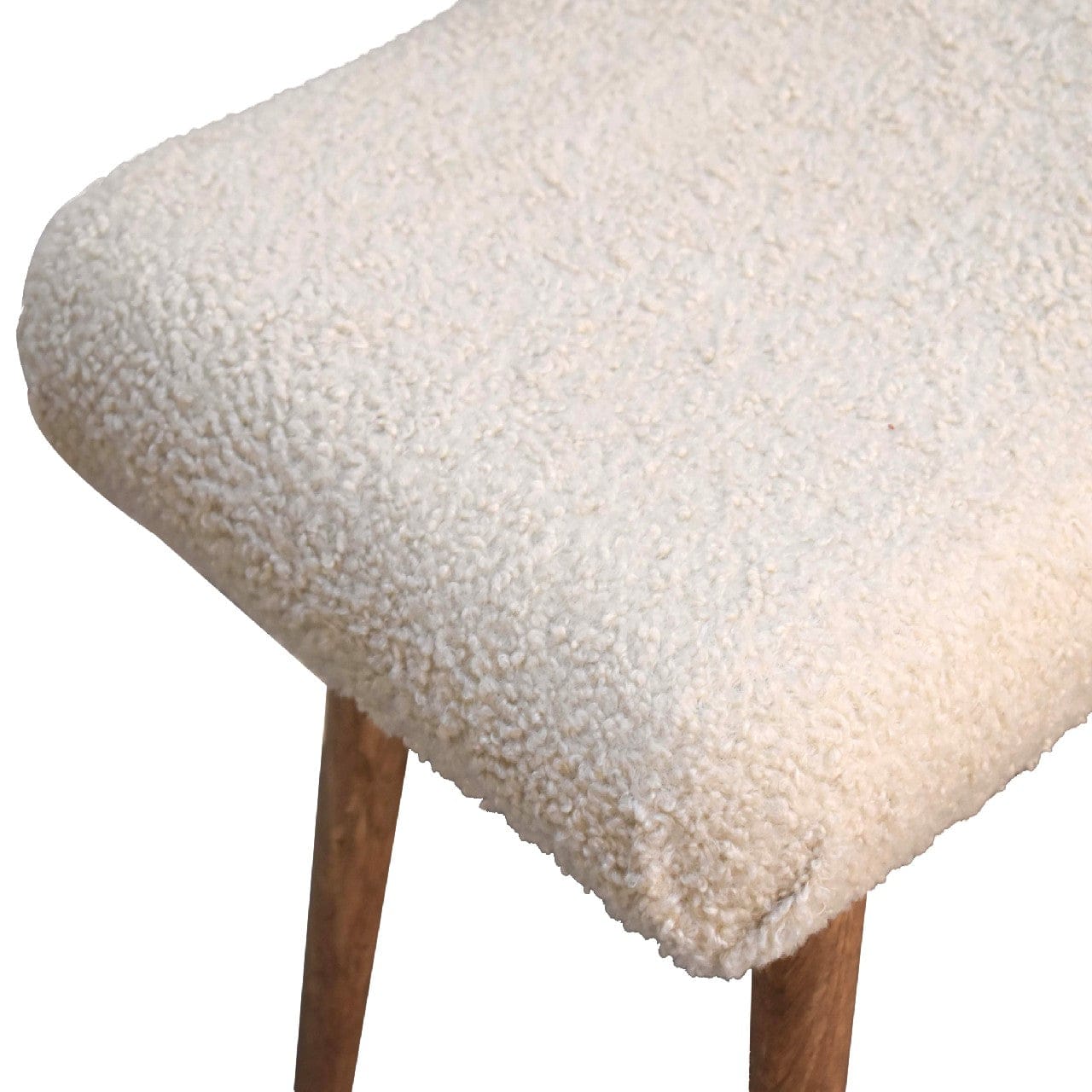 Boucle Cream Curved Bench - Solid Mango Wood Seating Furniture for Entryway - product view 6 showing handcrafted solid...