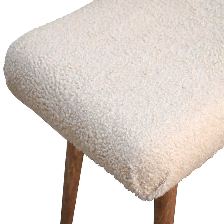 Boucle Cream Curved Bench - Solid Mango Wood Seating Furniture for Entryway - product view 6 showing handcrafted solid...