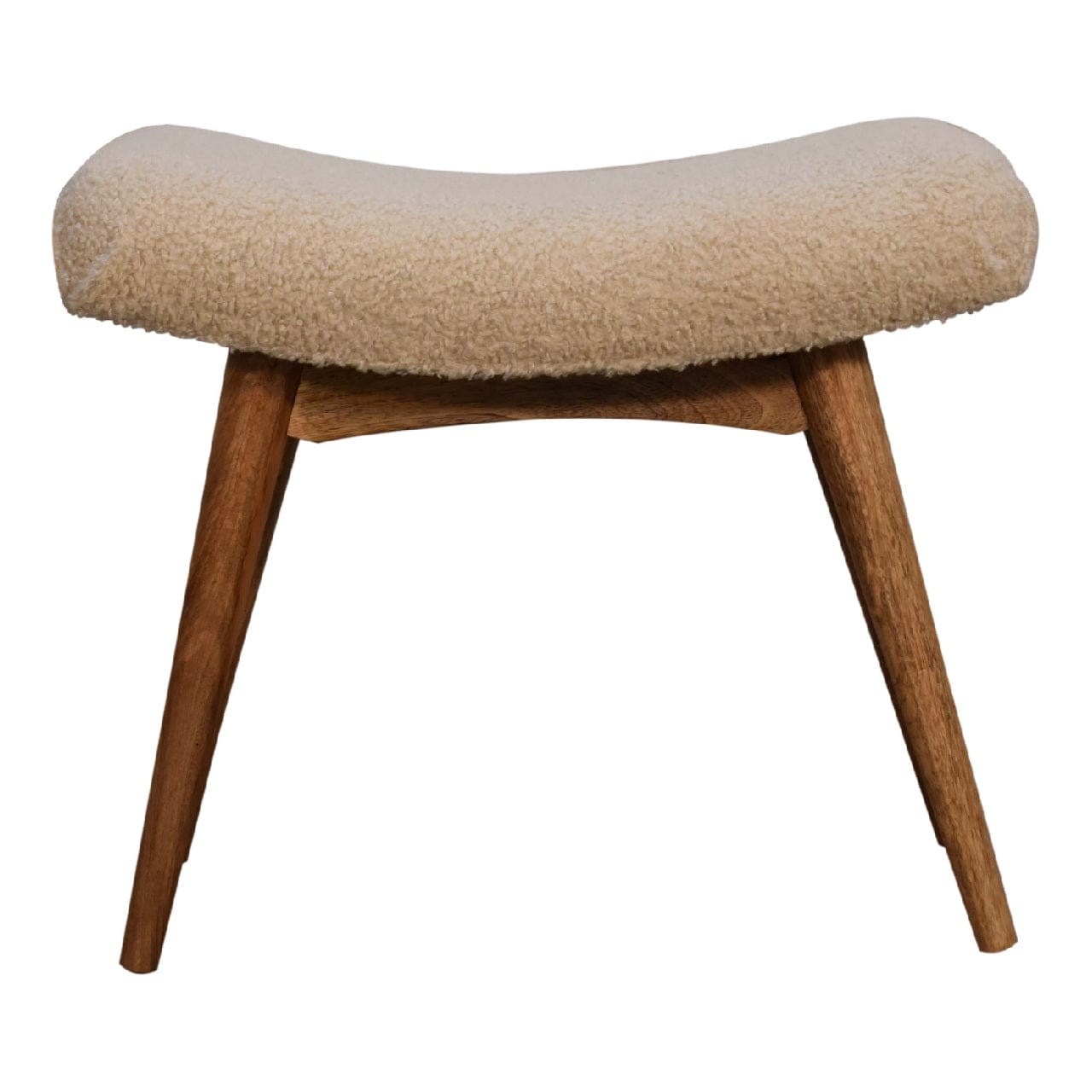 Boucle Cream Curved Bench - Solid Mango Wood Seating Furniture for Entryway - product view 2 showing handcrafted solid...