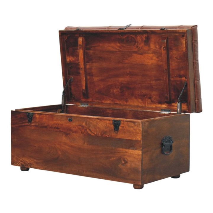 Mid-Century Modern Brown Buffalo hide leather Storage Trunk - Solid Mango Wood Blanket Chest for Bedroom - product view 6...