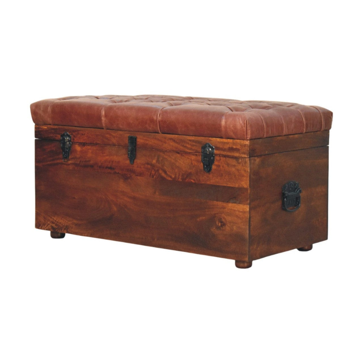 Mid-Century Modern Brown Buffalo hide leather Storage Trunk - Solid Mango Wood Blanket Chest for Bedroom - product view 2...
