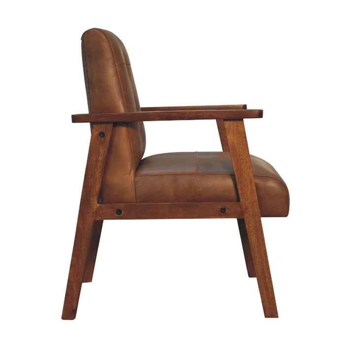 Mid-Century Modern Brown Buffalo Leather Chair in Solid Mango Wood - product view 8 showing handcrafted solid mango wood...