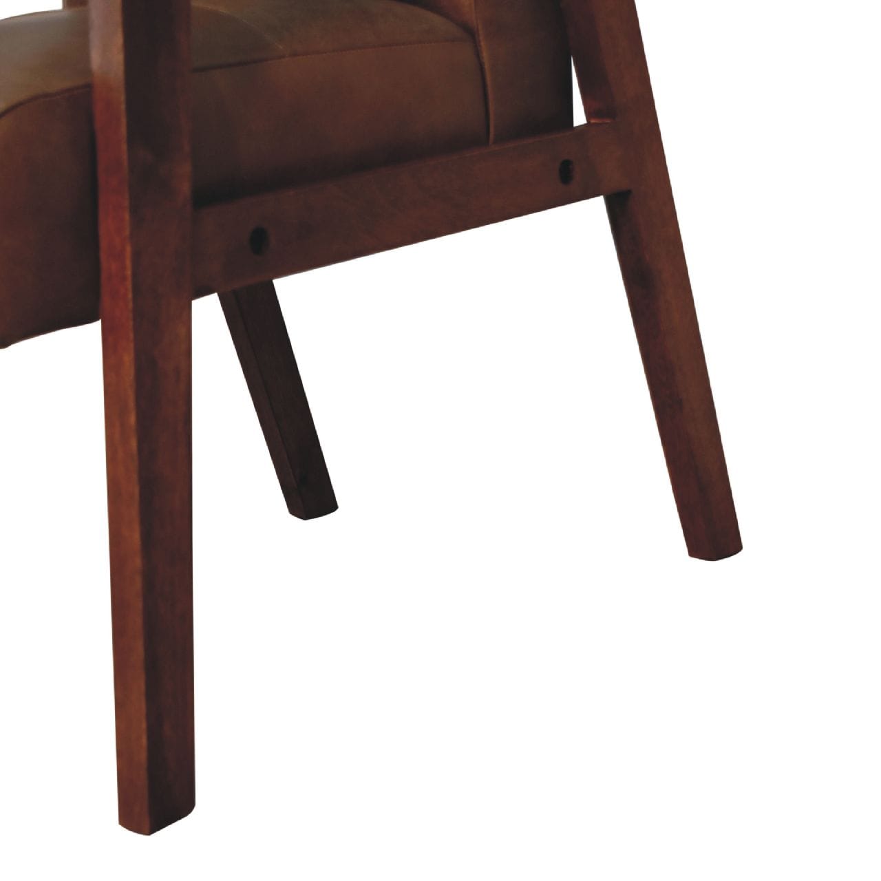 Mid-Century Modern Brown Buffalo Leather Chair in Solid Mango Wood - product view 7 showing handcrafted solid mango wood...