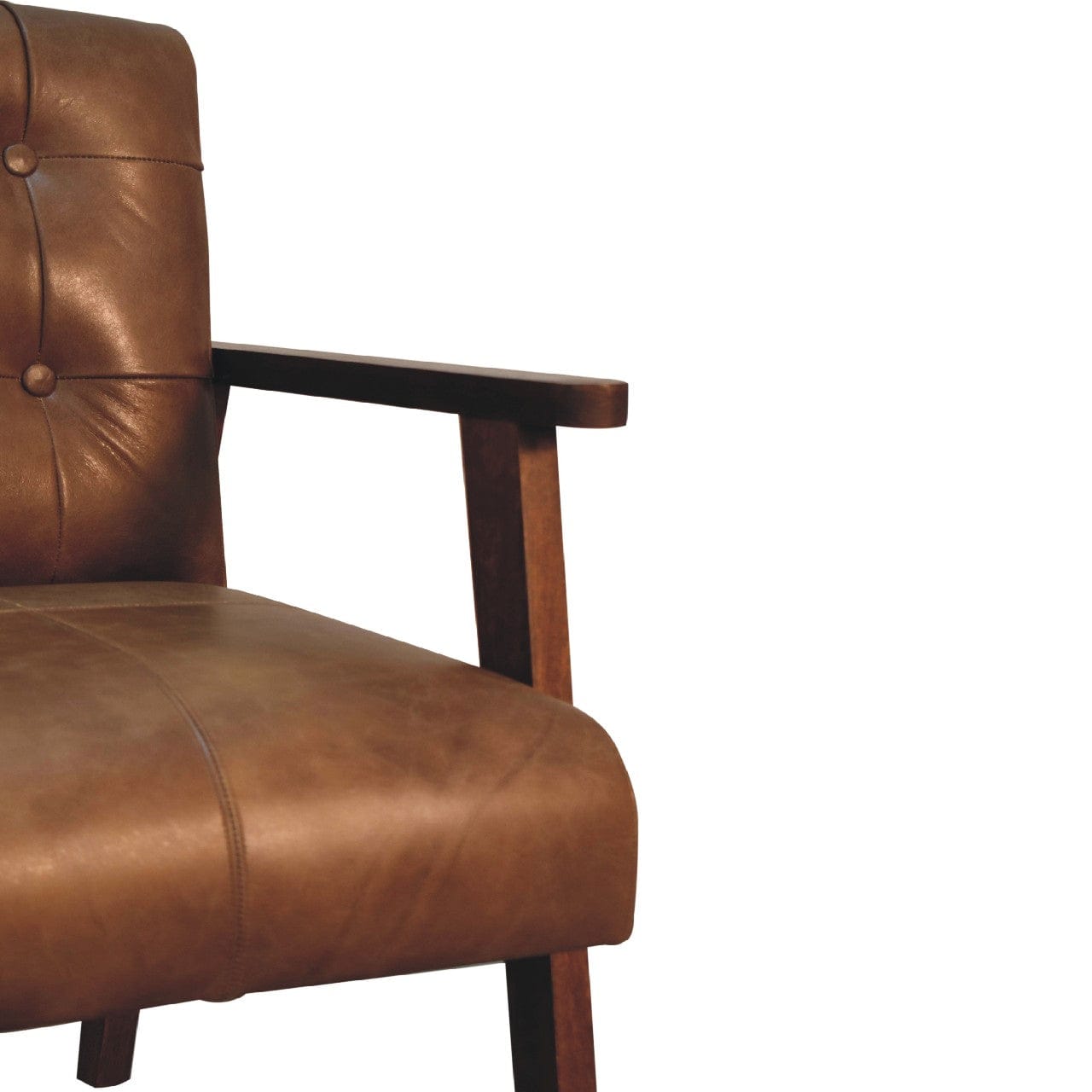 Mid-Century Modern Brown Buffalo Leather Chair in Solid Mango Wood - product view 6 showing handcrafted solid mango wood...