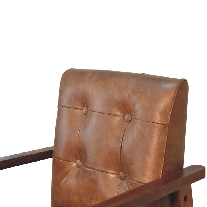 Mid-Century Modern Brown Buffalo Leather Chair in Solid Mango Wood - product view 4 showing handcrafted solid mango wood...