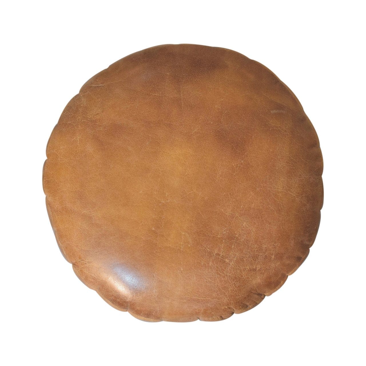 Mid-Century Modern Buffalo Leather Boucle Footstool - Solid Mango Wood Accent Stool for Living Room - product view 8...