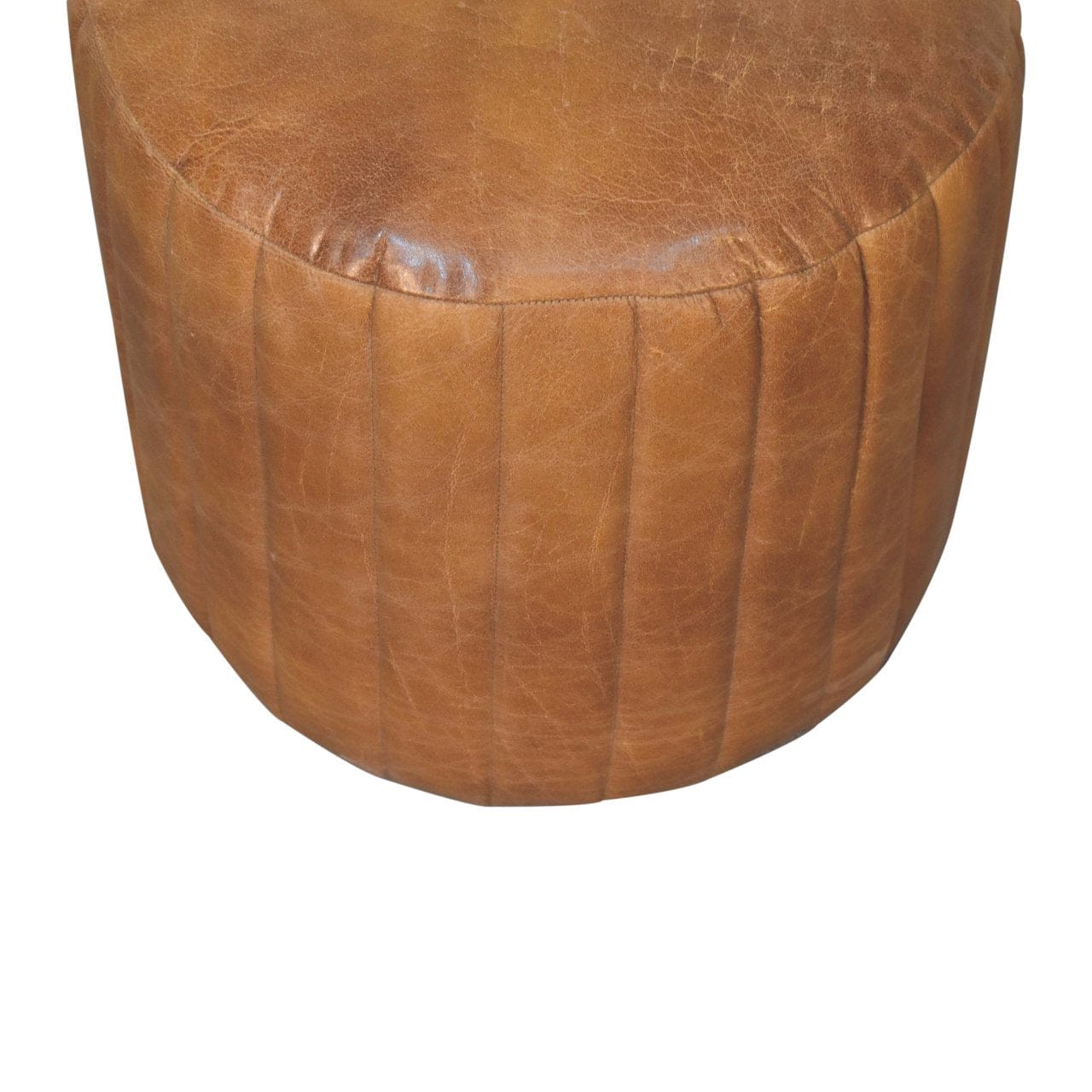 Mid-Century Modern Buffalo Leather Boucle Footstool - Solid Mango Wood Accent Stool for Living Room - product view 4...