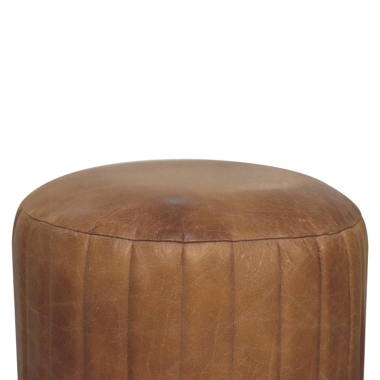 Mid-Century Modern Buffalo Leather Boucle Footstool - Solid Mango Wood Accent Stool for Living Room - product view 3...