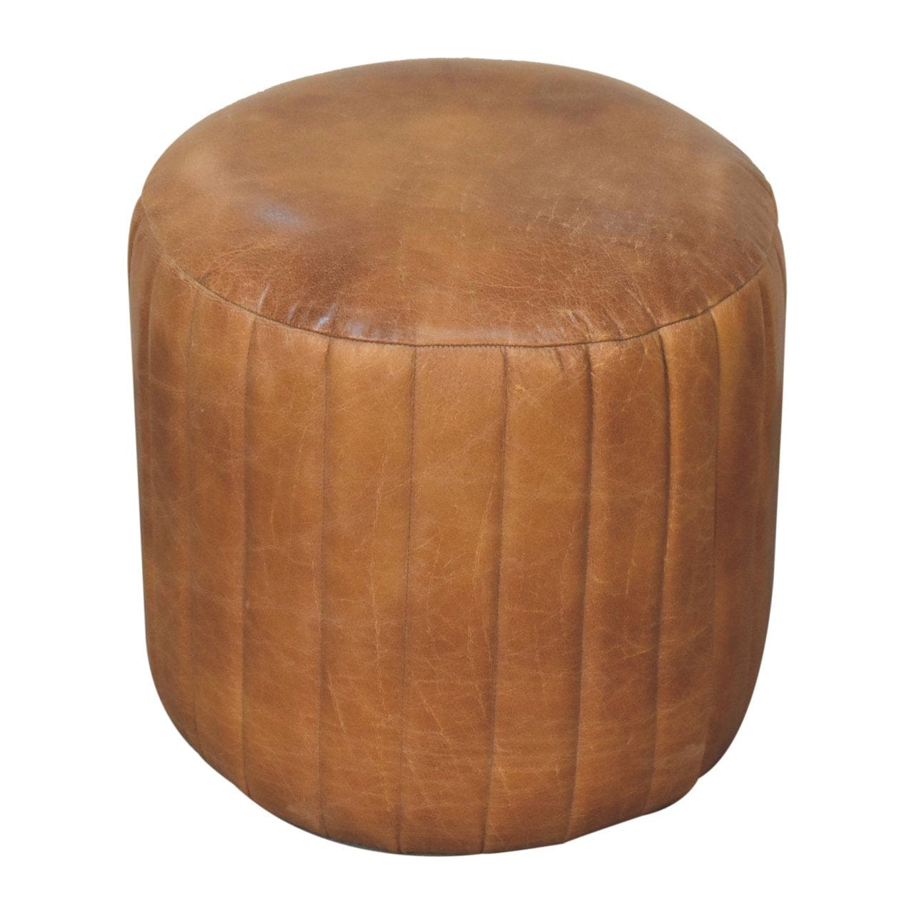 Mid-Century Modern Buffalo Leather Boucle Footstool - Solid Mango Wood Accent Stool for Living Room - product view 2...