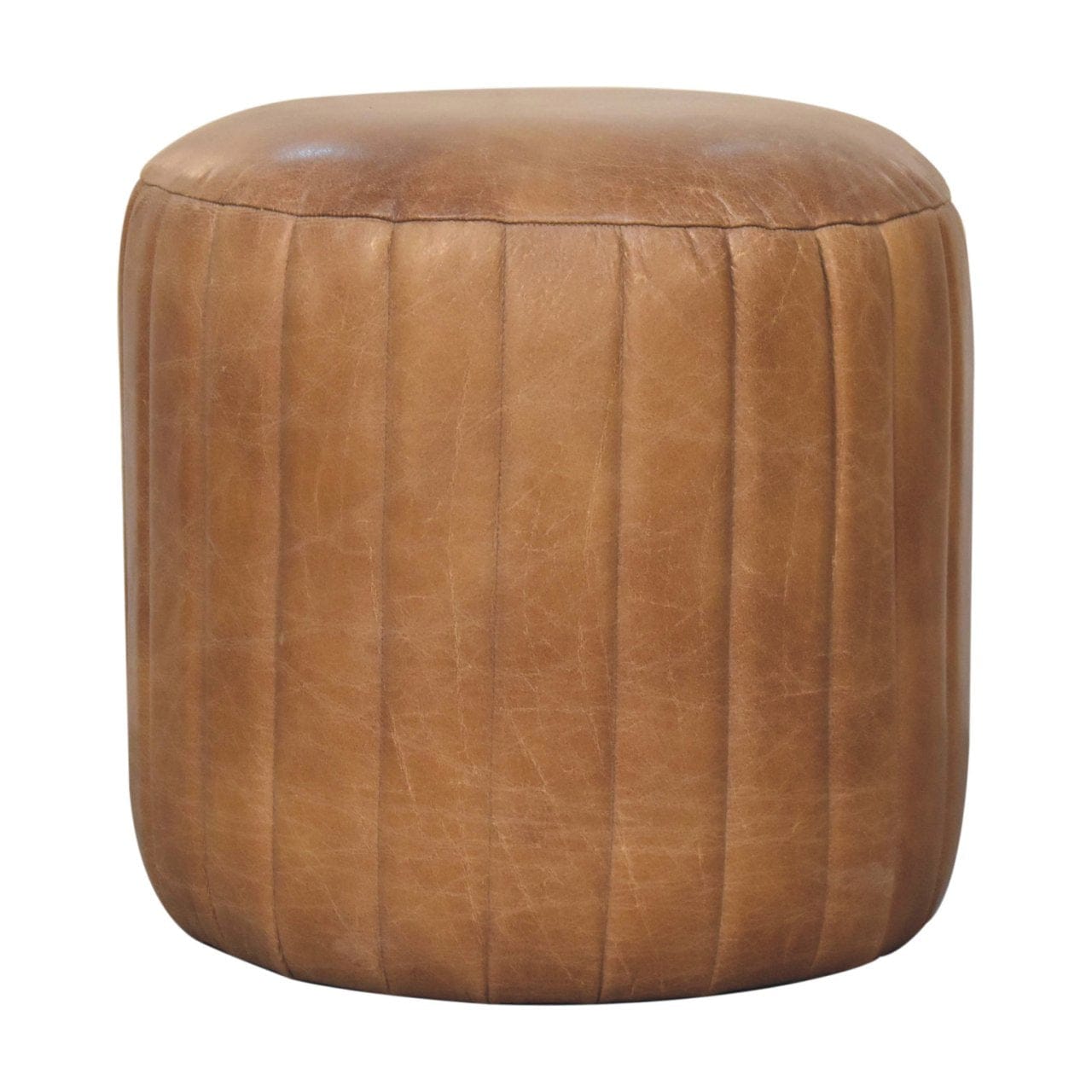Mid-Century Modern Buffalo Leather Boucle Footstool - Solid Mango Wood Accent Stool for Living Room - main view showing...