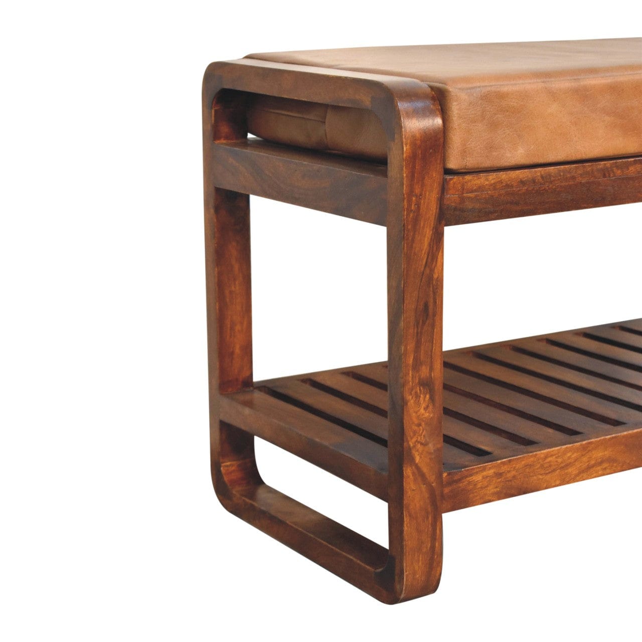 Rustic Buffalo Slatted Hallway Bench - Solid Mango Wood Seating Furniture for Entryway - product view 7 showing...