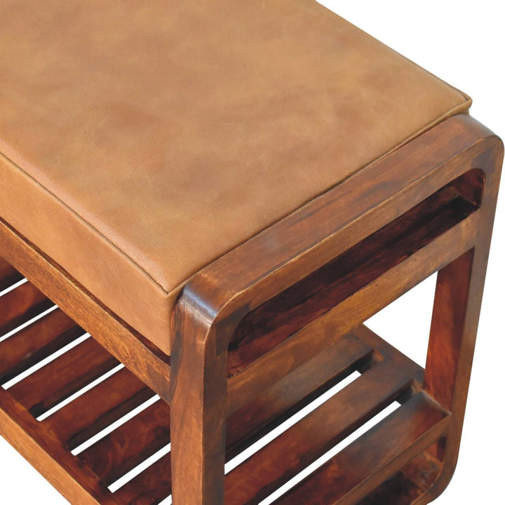Rustic Buffalo Slatted Hallway Bench - Solid Mango Wood Seating Furniture for Entryway - product view 6 showing...