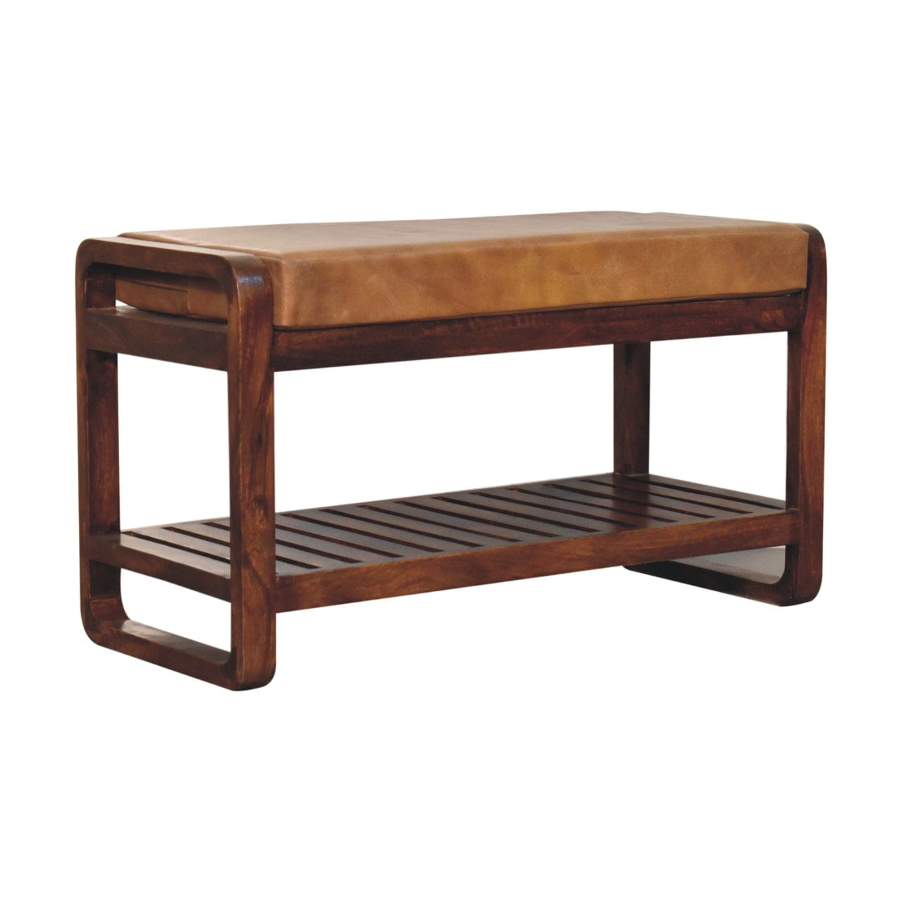 Rustic Buffalo Slatted Hallway Bench - Solid Mango Wood Seating Furniture for Entryway - product view 4 showing...