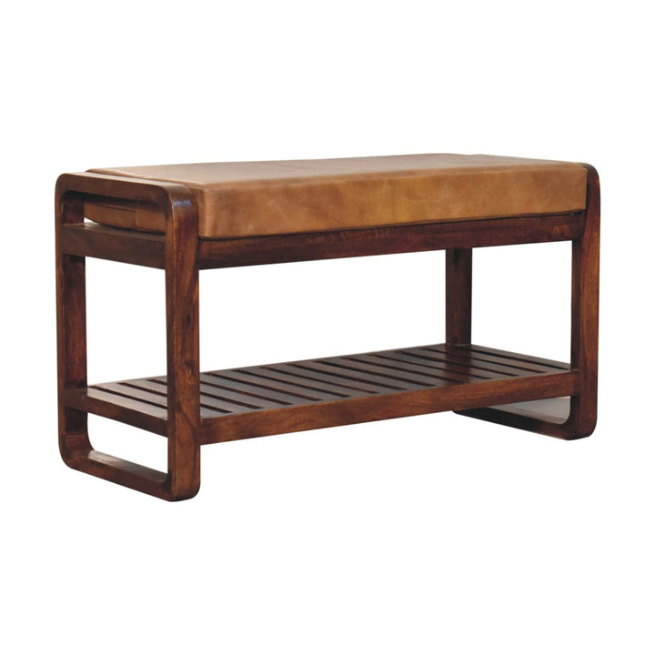 Rustic Buffalo Slatted Hallway Bench - Solid Mango Wood Seating Furniture for Entryway - product view 4 showing...