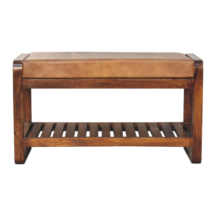 Rustic Buffalo Slatted Hallway Bench - Solid Mango Wood Seating Furniture for Entryway - product view 2 showing...