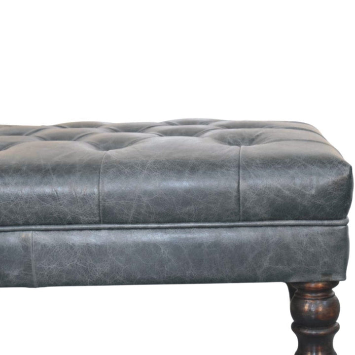 Buffalo Teal Leather Ottoman - Solid Mango Wood Accent Stool for Living Room - product view 4 showing handcrafted solid...