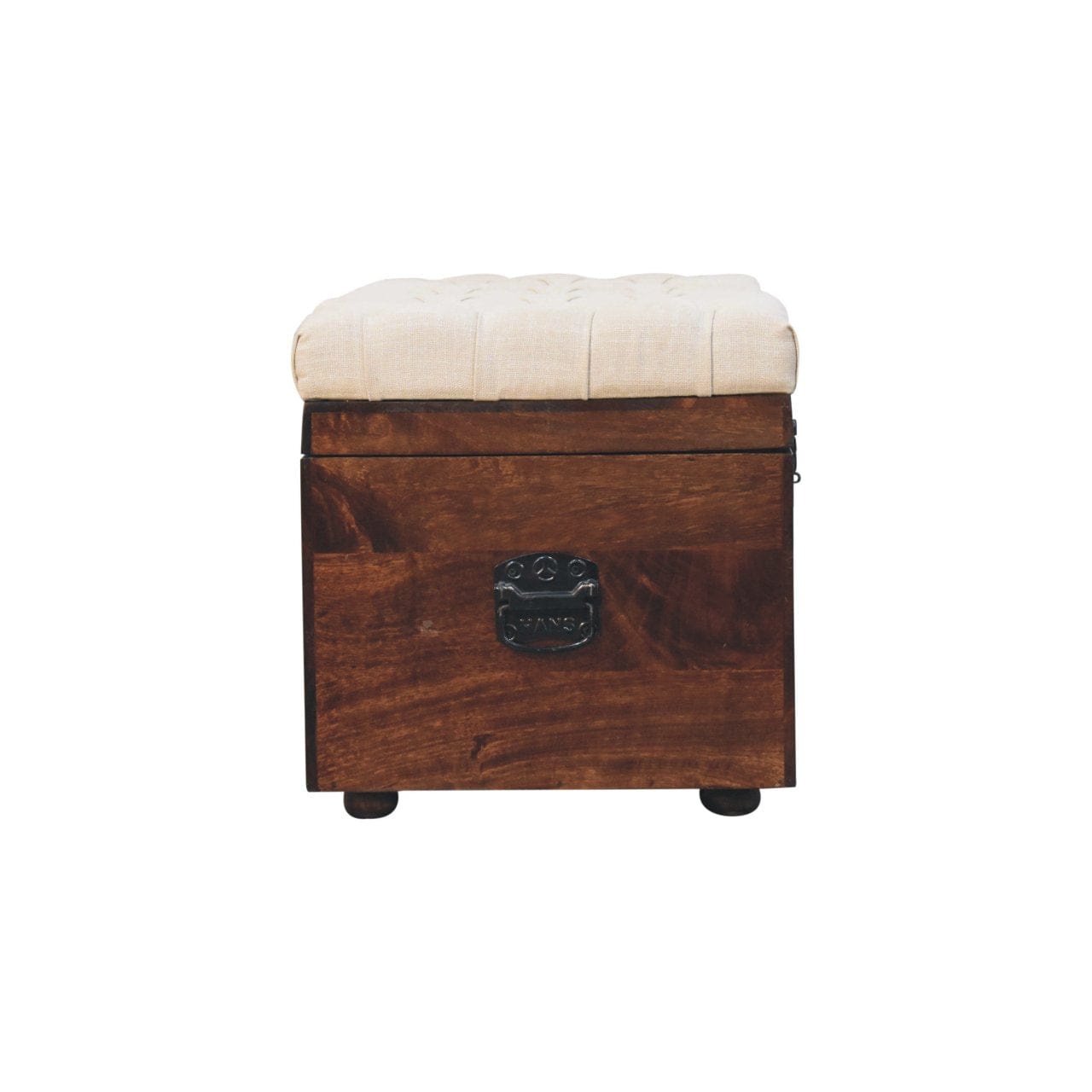 Mid-Century Modern California Walnut White Linen Storage Trunk - Solid Mango Wood Blanket Chest for Bedroom - product...