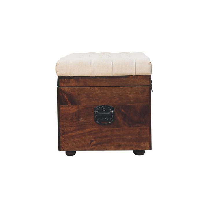 Mid-Century Modern California Walnut White Linen Storage Trunk - Solid Mango Wood Blanket Chest for Bedroom - product...