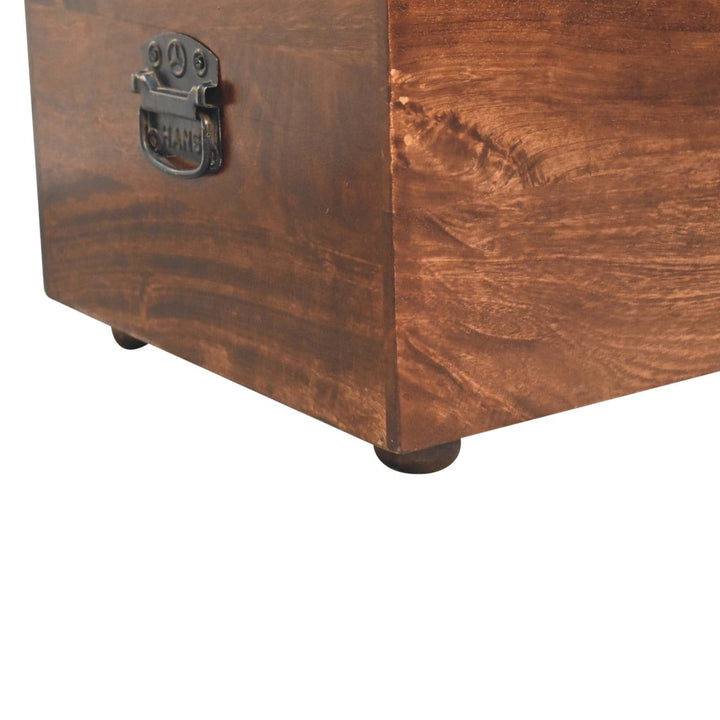Mid-Century Modern California Walnut White Linen Storage Trunk - Solid Mango Wood Blanket Chest for Bedroom - product...