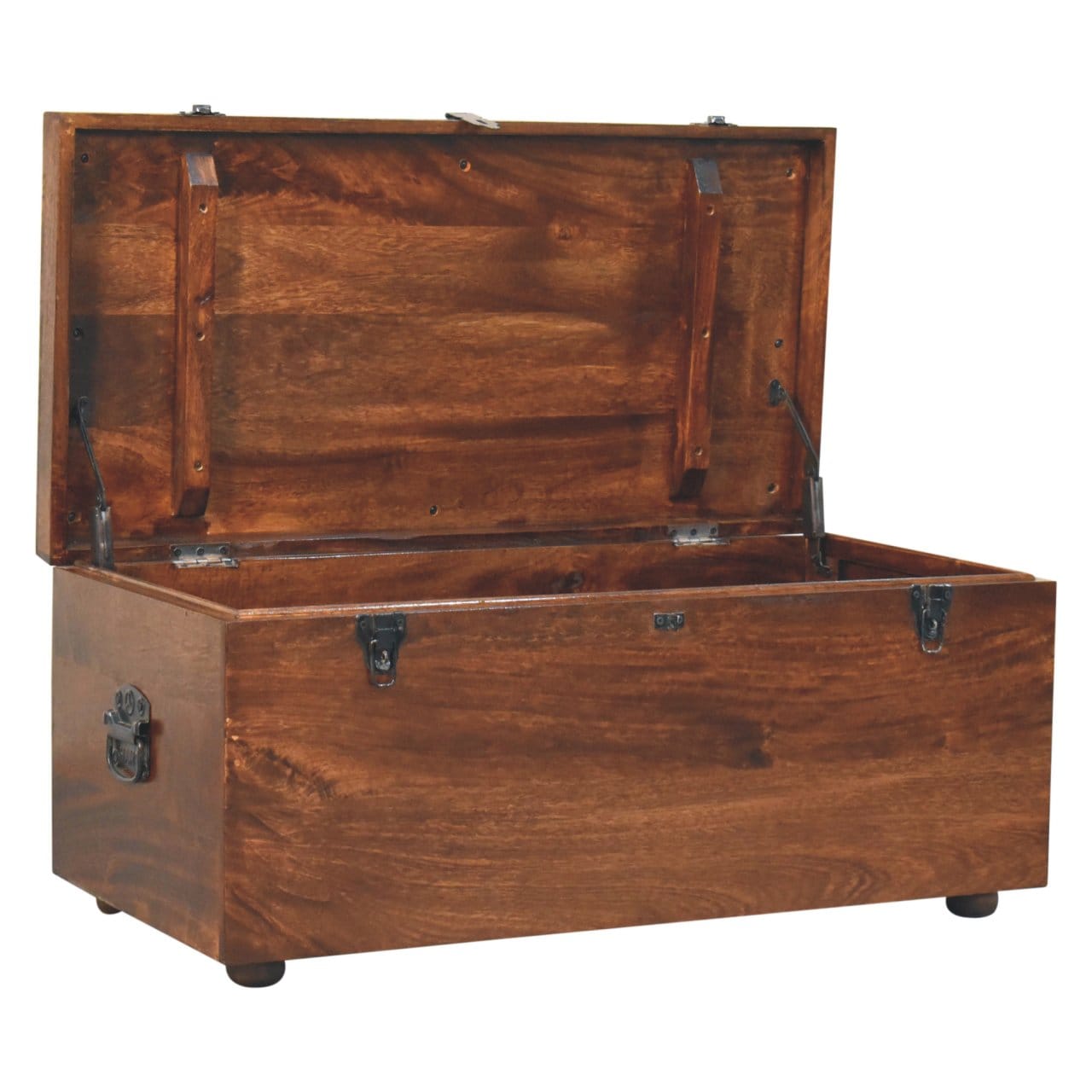 Mid-Century Modern California Walnut White Linen Storage Trunk - Solid Mango Wood Blanket Chest for Bedroom - product...
