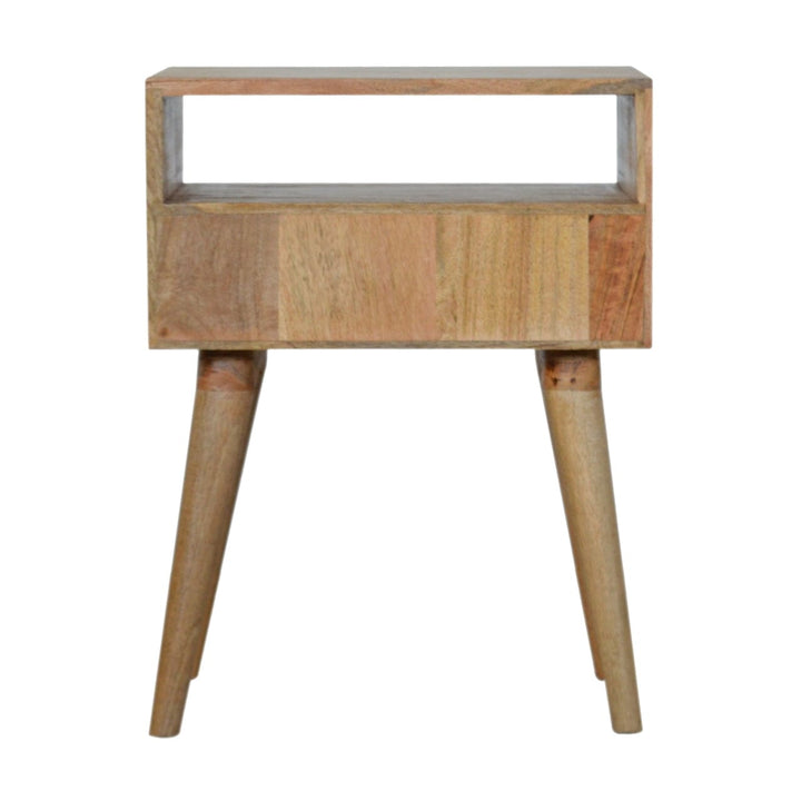 Mid-Century Modern Capsule Nightstand - Solid Mango Wood Bedside Table for Bedroom - product view 8 showing handcrafted...