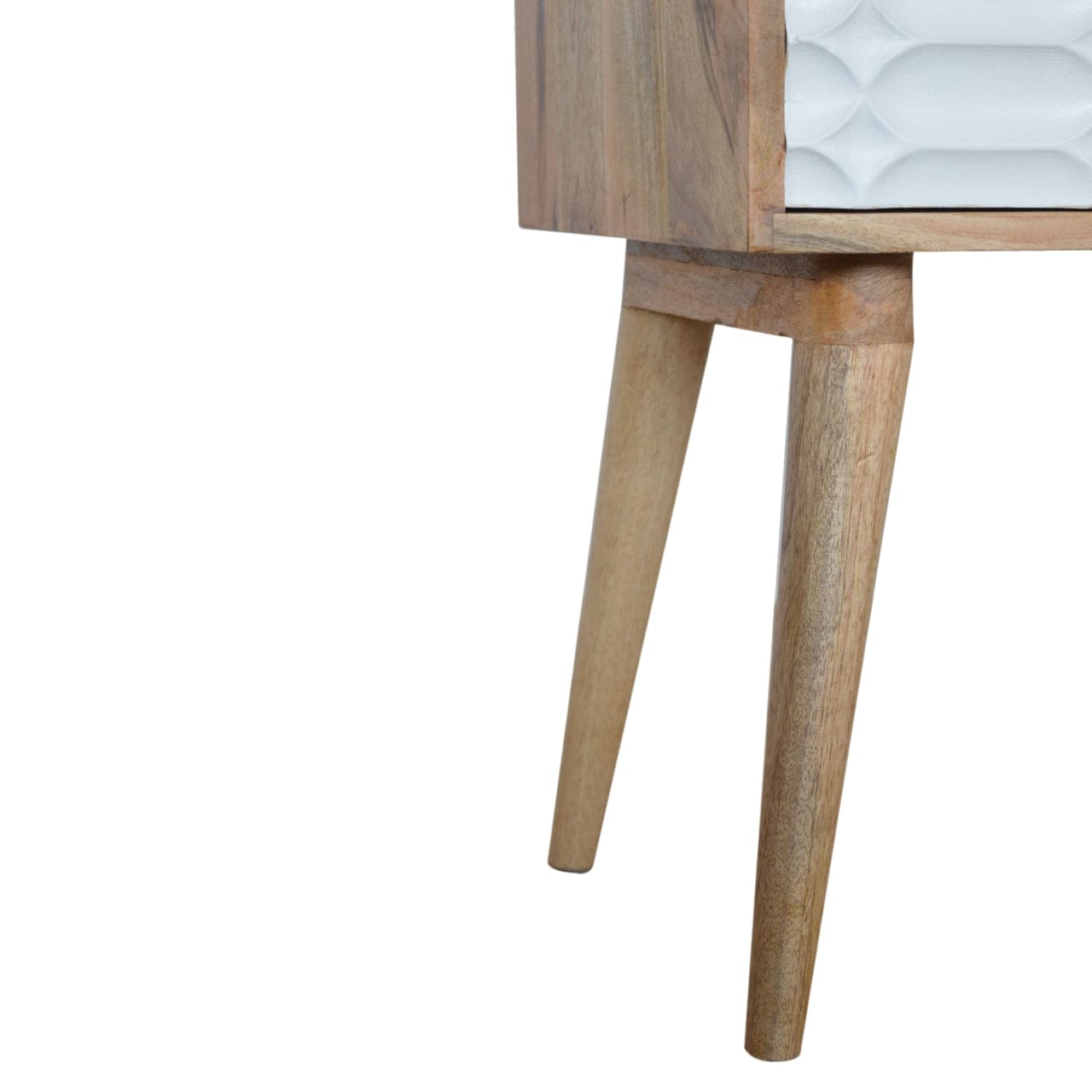 Mid-Century Modern Capsule Nightstand - Solid Mango Wood Bedside Table for Bedroom - product view 6 showing handcrafted...