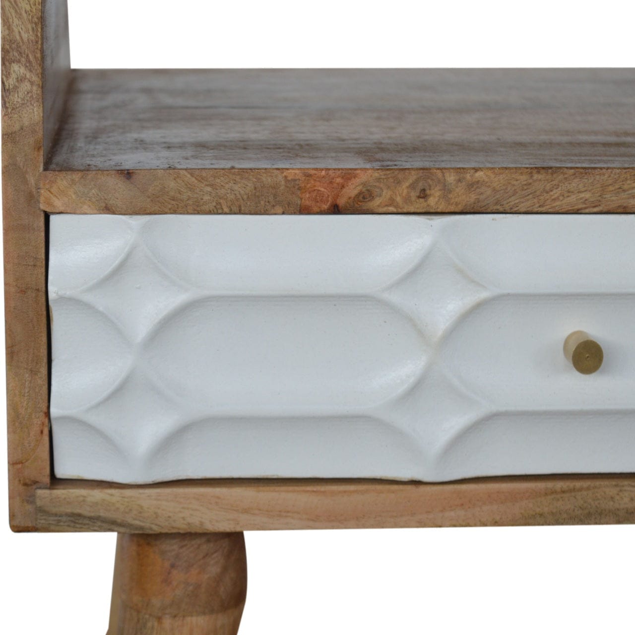 Mid-Century Modern Capsule Nightstand - Solid Mango Wood Bedside Table for Bedroom - product view 5 showing handcrafted...