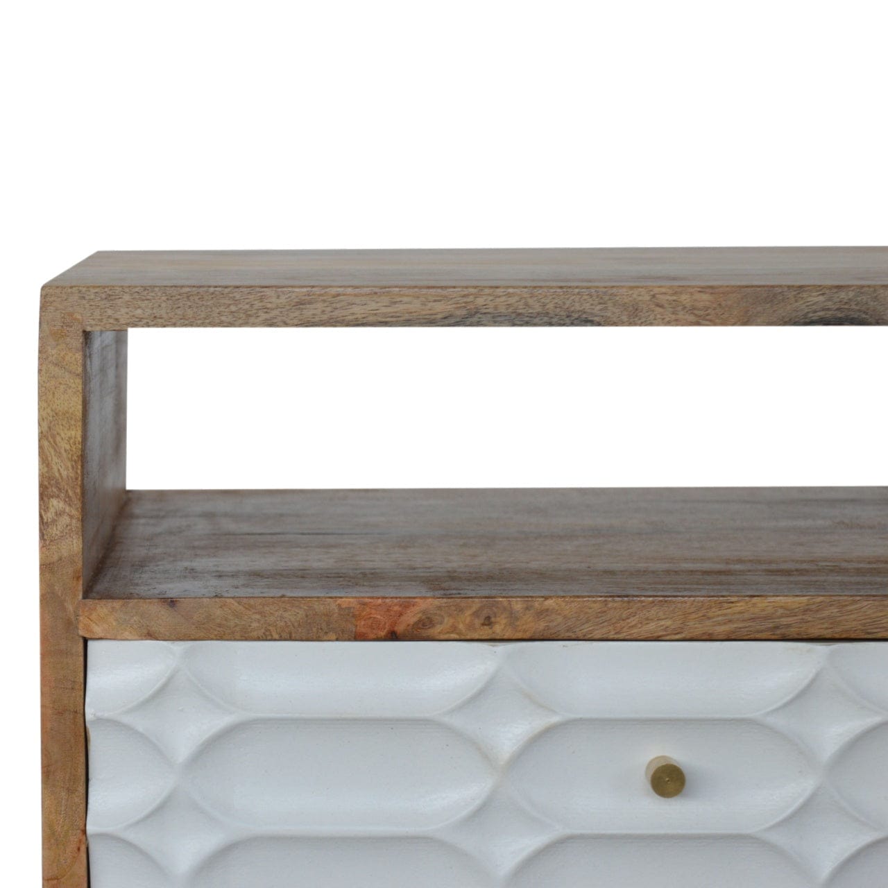 Mid-Century Modern Capsule Nightstand - Solid Mango Wood Bedside Table for Bedroom - product view 2 showing handcrafted...