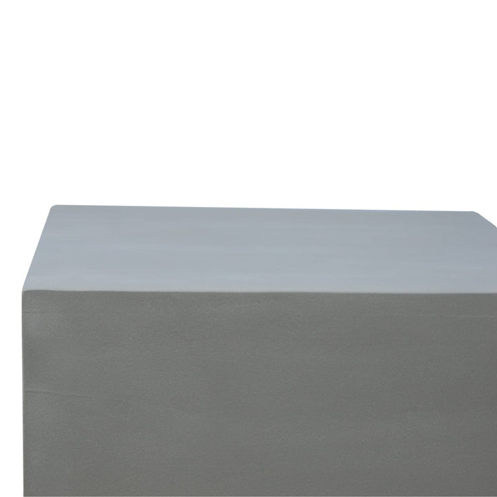 Mid-Century Modern Cement Footstool - Solid Mango Wood Accent Stool for Living Room - product view 5 showing handcrafted...