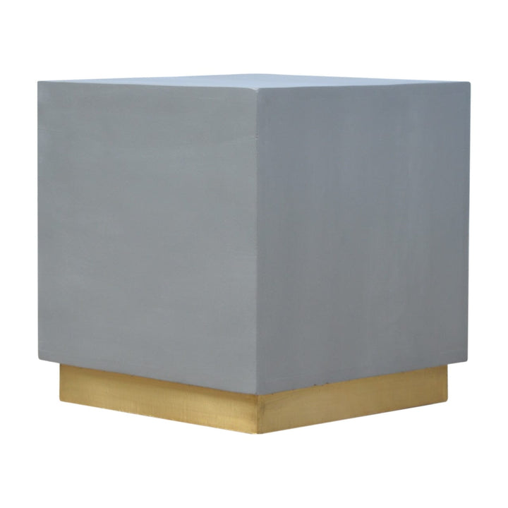 Mid-Century Modern Cement Footstool - Solid Mango Wood Accent Stool for Living Room - product view 2 showing handcrafted...