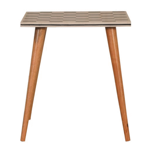 Mid-Century Modern Checkered End Table - Solid Mango Wood Side Table for Living Room - product view 8 showing handcrafted...