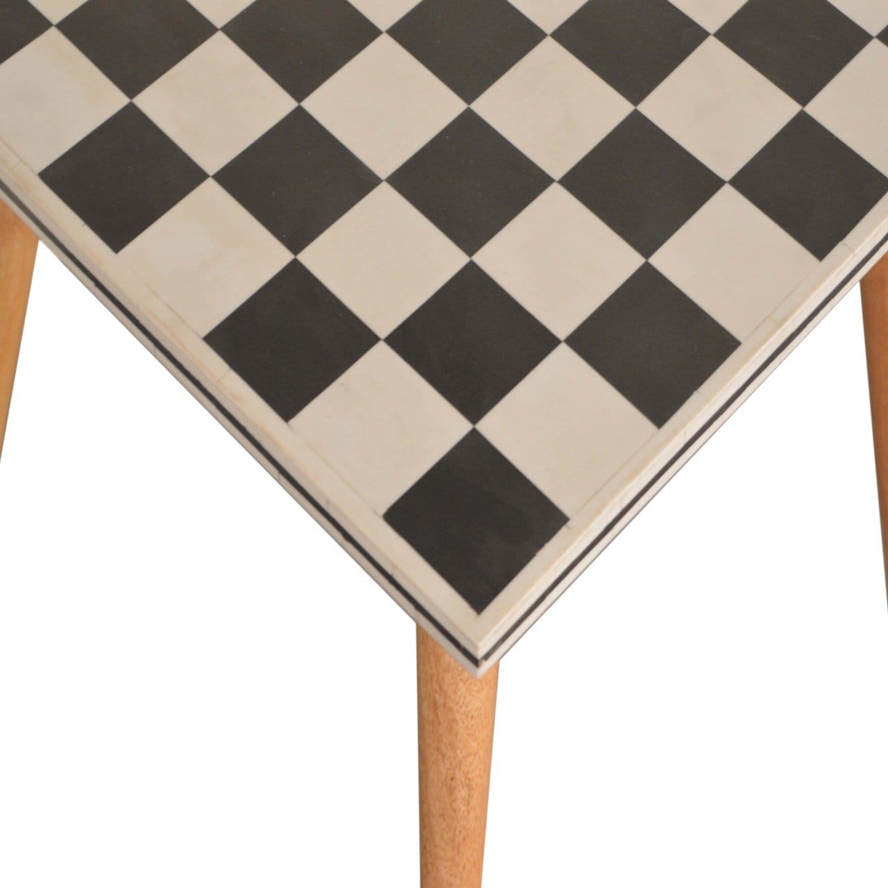 Mid-Century Modern Checkered End Table - Solid Mango Wood Side Table for Living Room - product view 6 showing handcrafted...