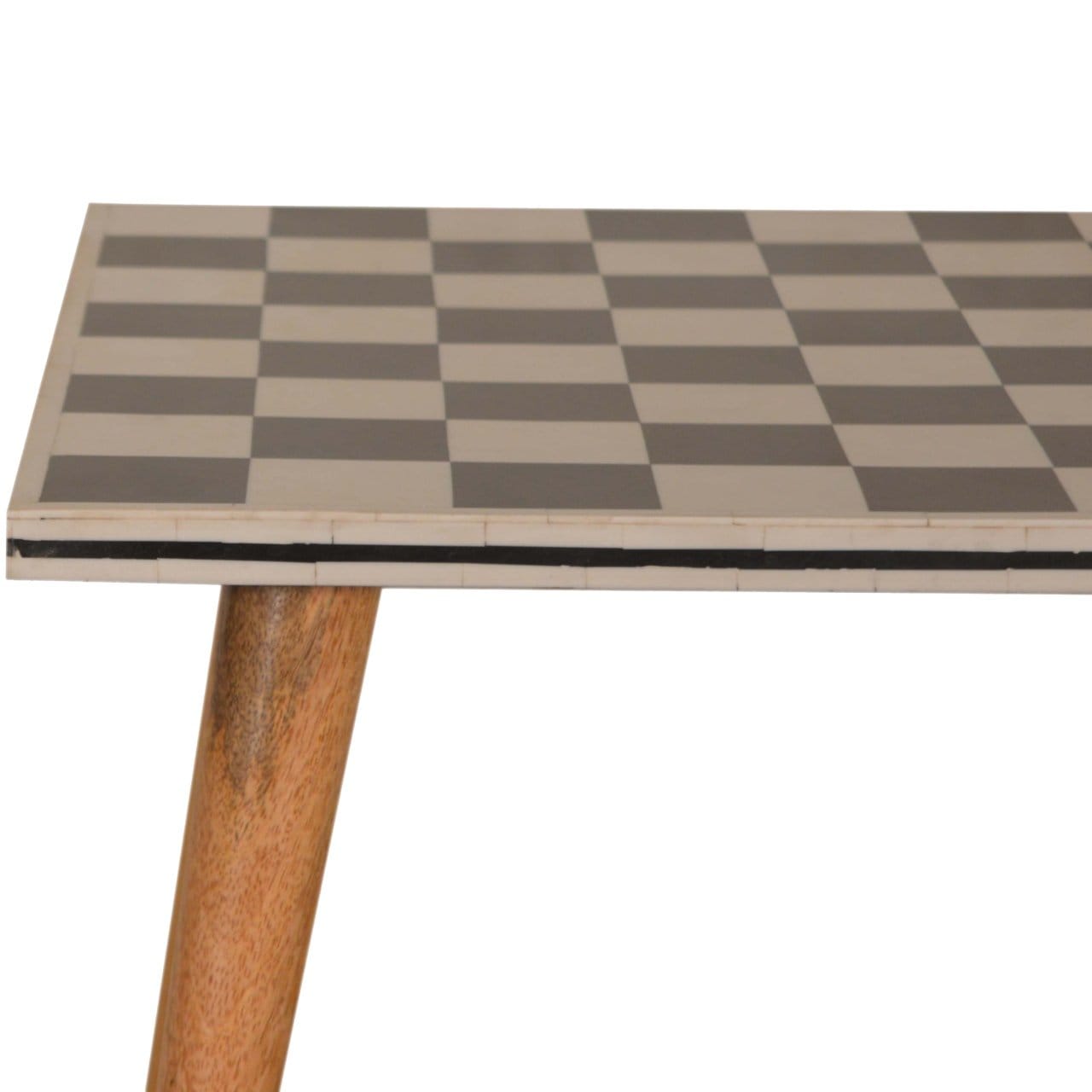 Mid-Century Modern Checkered End Table - Solid Mango Wood Side Table for Living Room - product view 5 showing handcrafted...