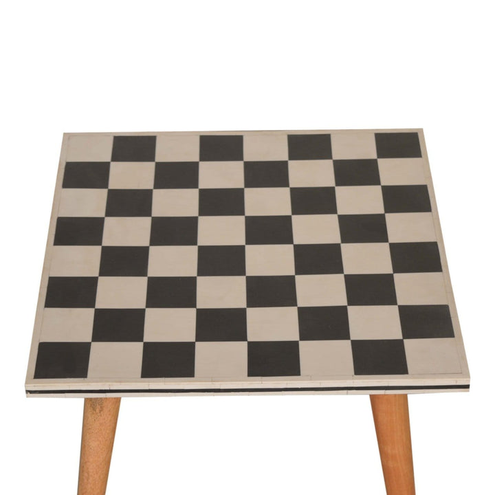 Mid-Century Modern Checkered End Table - Solid Mango Wood Side Table for Living Room - product view 4 showing handcrafted...