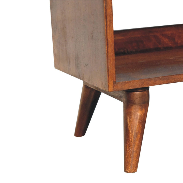 Mid-Century Modern Chestnut Bench - Solid Mango Wood Seating Furniture for Entryway - product view 7 showing handcrafted...