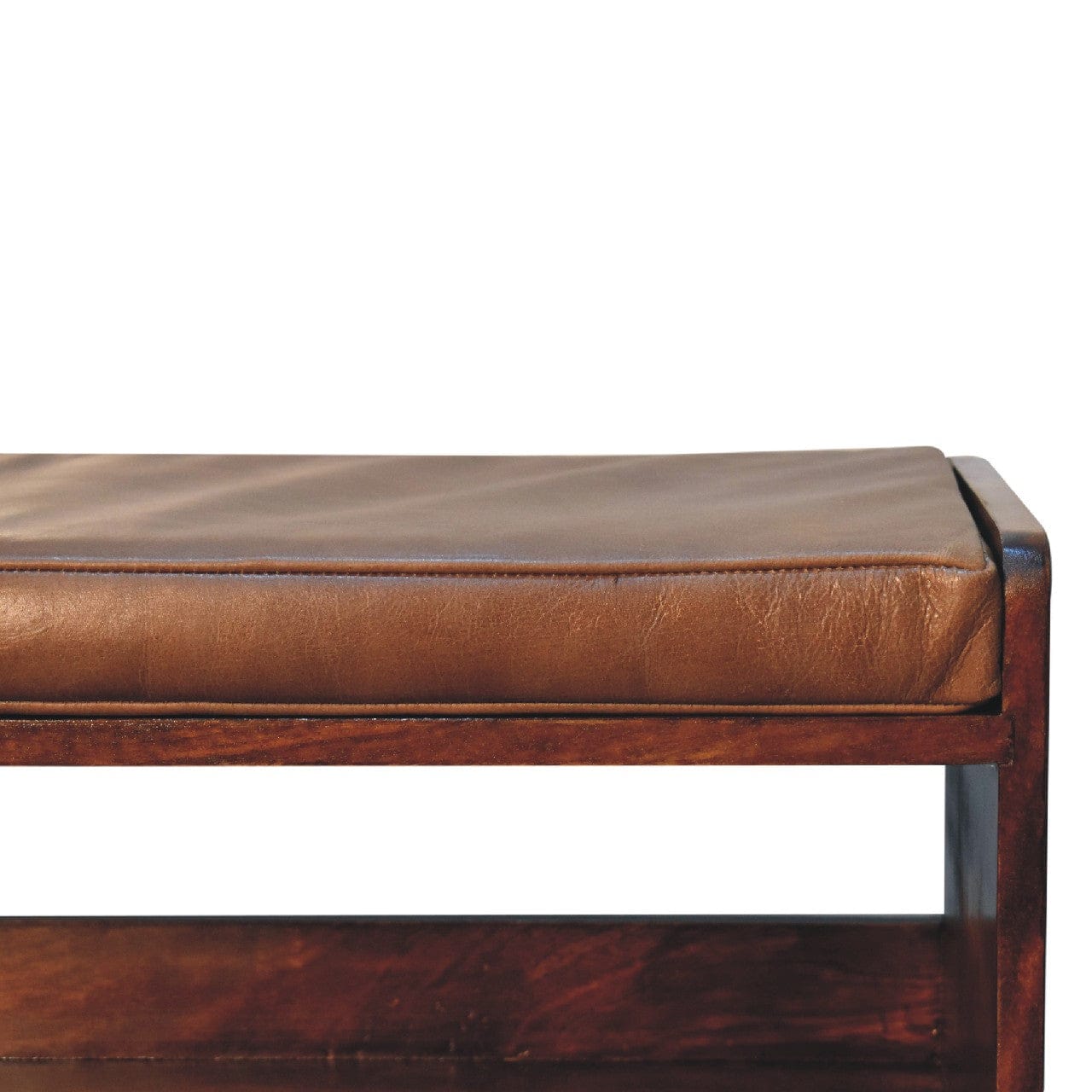 Mid-Century Modern Chestnut Bench - Solid Mango Wood Seating Furniture for Entryway - product view 4 showing handcrafted...