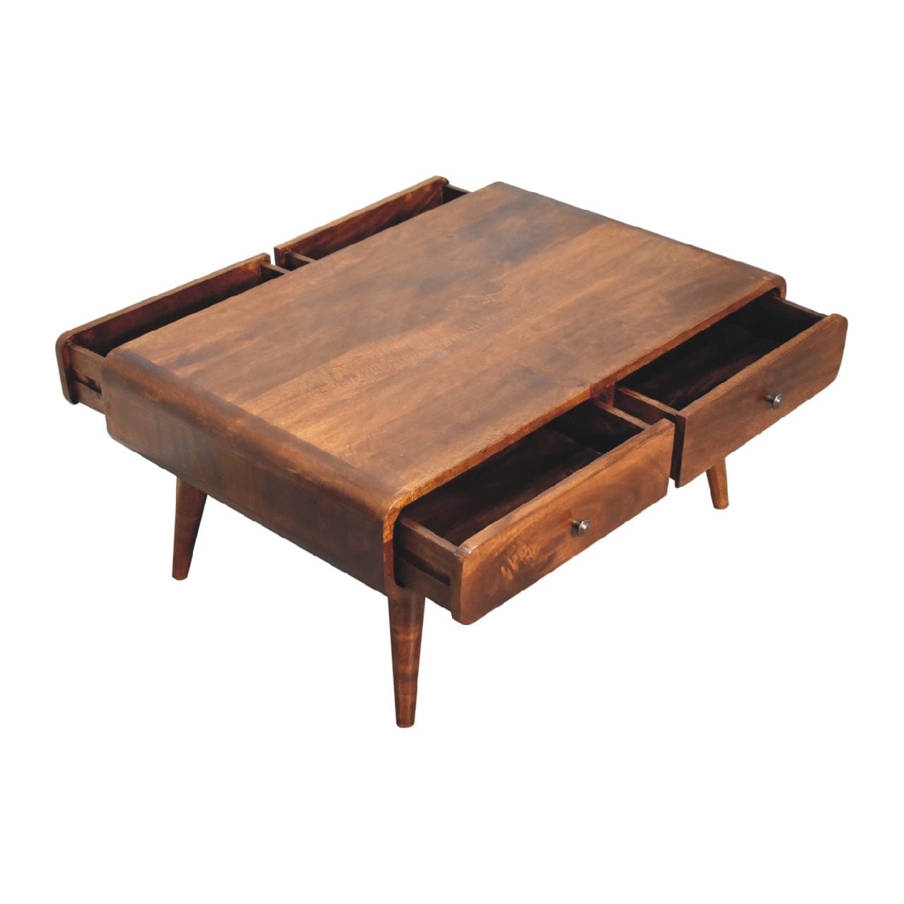 Mid-Century Modern Chestnut Coffee Table - Solid Mango Wood Center Table for Living Room - product view 8 showing...