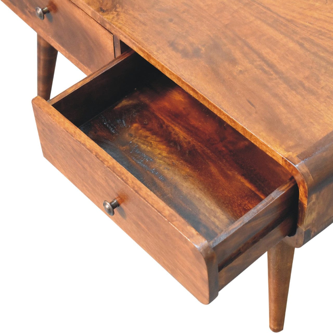 Mid-Century Modern Chestnut Coffee Table - Solid Mango Wood Center Table for Living Room - product view 6 showing...