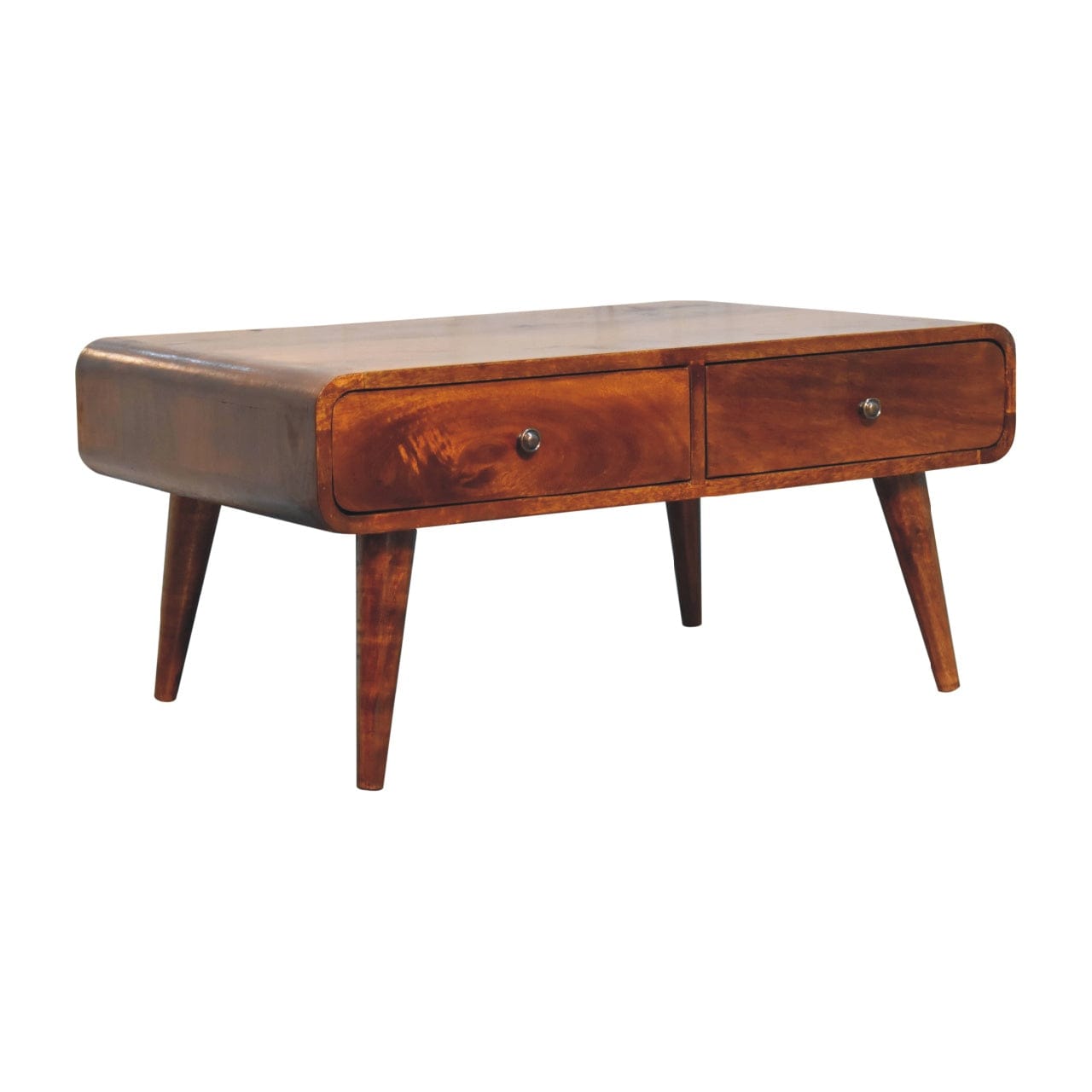 Mid-Century Modern Chestnut Coffee Table - Solid Mango Wood Center Table for Living Room - product view 3 showing...