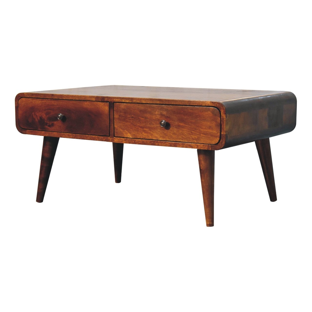 Mid-Century Modern Chestnut Coffee Table - Solid Mango Wood Center Table for Living Room - product view 2 showing...