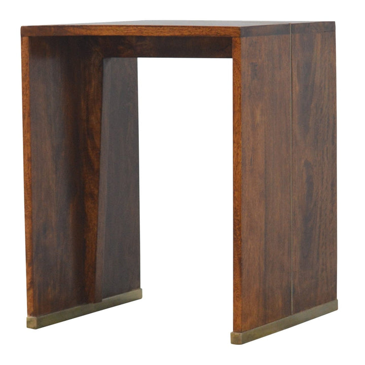 Mid-Century Modern Chestnut End Table - Solid Mango Wood Side Table for Living Room - main view showing handcrafted solid...