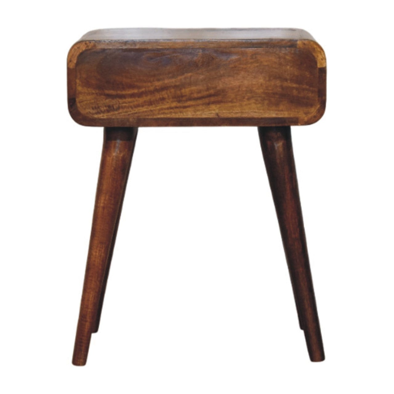 Mid-Century Modern Chestnut Nightstand - Solid Mango Wood Bedside Table for Bedroom - product view 9 showing handcrafted...