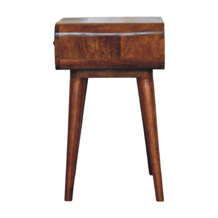 Mid-Century Modern Chestnut Nightstand - Solid Mango Wood Bedside Table for Bedroom - product view 8 showing handcrafted...