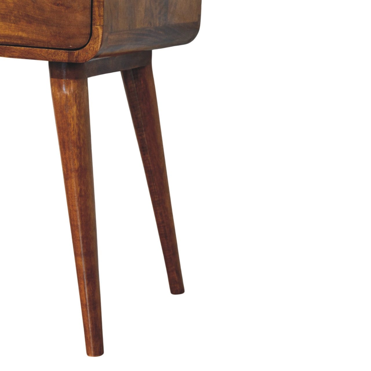 Mid-Century Modern Chestnut Nightstand - Solid Mango Wood Bedside Table for Bedroom - product view 7 showing handcrafted...